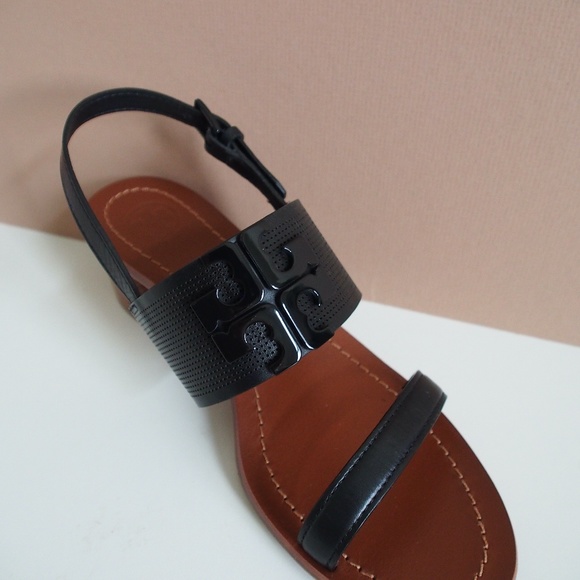 Tory Burch Lowell 2 Perforated Sandals Black S 8 - Picture 3 of 10